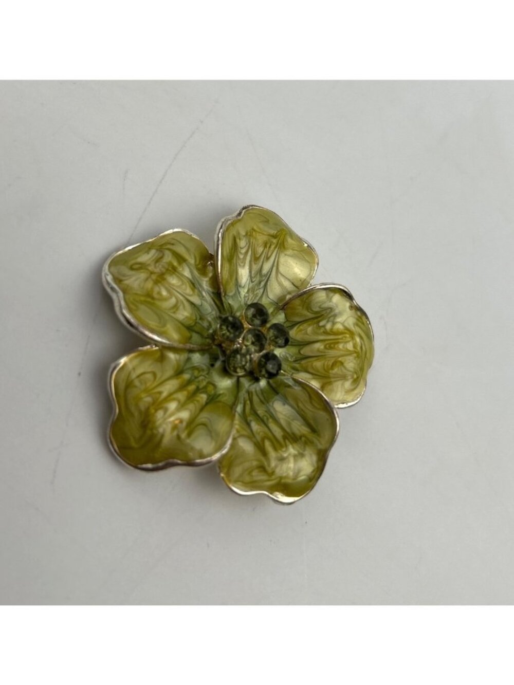 50's Green Flower Enamel Rhinestones Vintage Brooch Glossy Retro Cute Costume - Picture 2 of 7